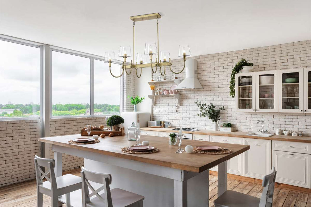 Island Pendant Nuvo 60-7887 Brookside 6 Light Island Pendant - Vintage Brass Finish - Clear Glass Nuvo