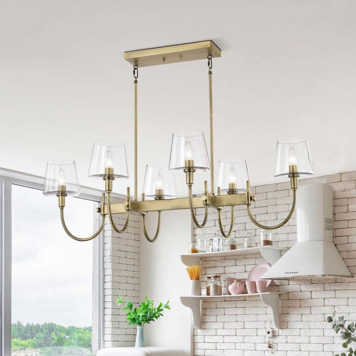 Island Pendant Nuvo 60-7887 Brookside 6 Light Island Pendant - Vintage Brass Finish - Clear Glass Nuvo