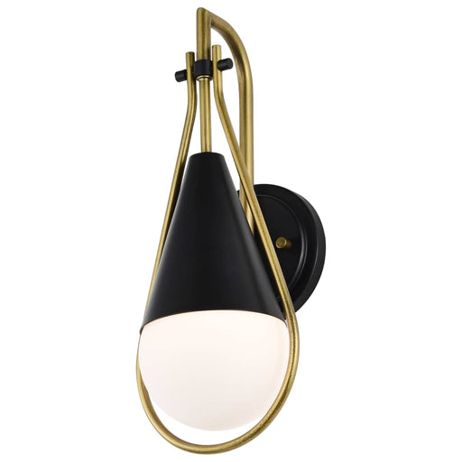 Wall Sconce Nuvo 60-7901 Admiral 1 Light Wall Sconce - Matte Black and Natural Brass Finish - White Opal Glass Nuvo