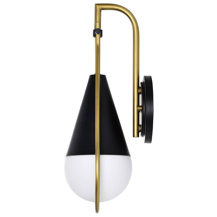 Wall Sconce Nuvo 60-7901 Admiral 1 Light Wall Sconce - Matte Black and Natural Brass Finish - White Opal Glass Nuvo