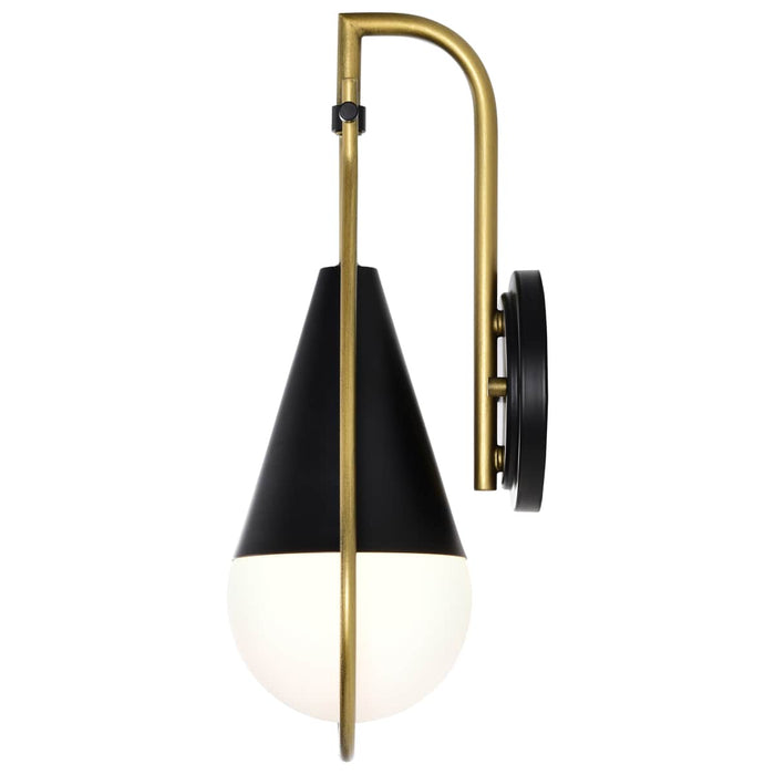 Wall Sconce Nuvo 60-7901 Admiral 1 Light Wall Sconce - Matte Black and Natural Brass Finish - White Opal Glass Nuvo