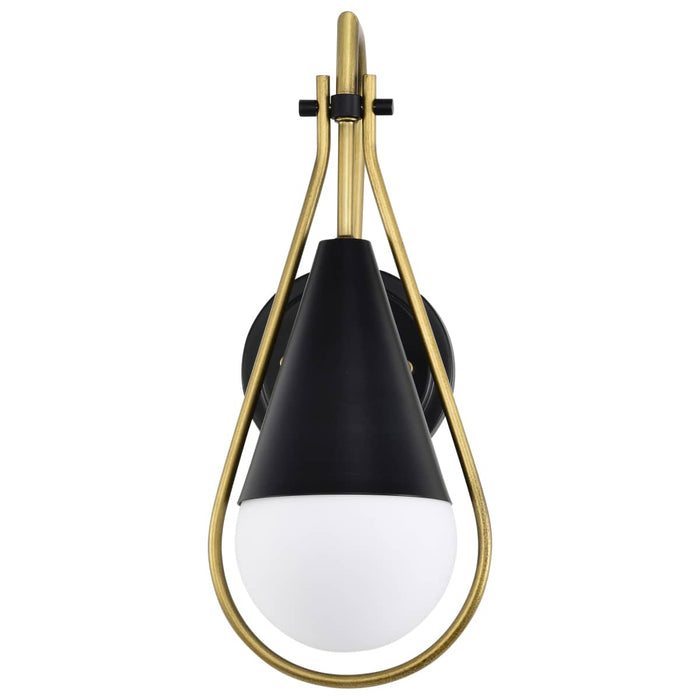 Wall Sconce Nuvo 60-7901 Admiral 1 Light Wall Sconce - Matte Black and Natural Brass Finish - White Opal Glass Nuvo