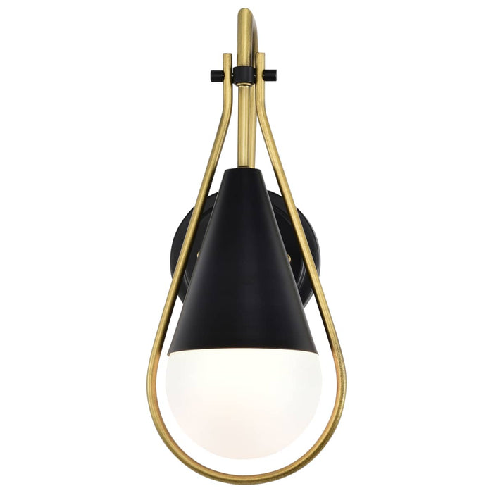 Wall Sconce Nuvo 60-7901 Admiral 1 Light Wall Sconce - Matte Black and Natural Brass Finish - White Opal Glass Nuvo