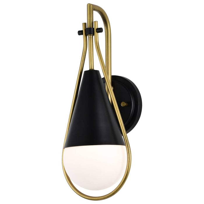 Wall Sconce Nuvo 60-7901 Admiral 1 Light Wall Sconce - Matte Black and Natural Brass Finish - White Opal Glass Nuvo