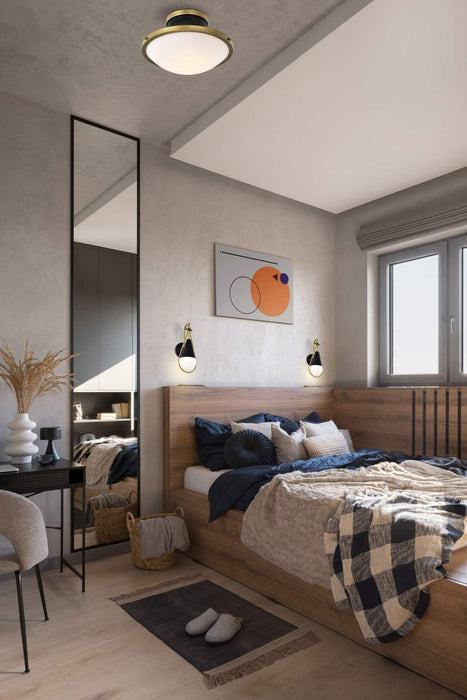Wall Sconce Nuvo 60-7901 Admiral 1 Light Wall Sconce - Matte Black and Natural Brass Finish - White Opal Glass Nuvo