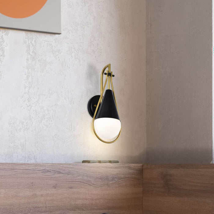 Wall Sconce Nuvo 60-7901 Admiral 1 Light Wall Sconce - Matte Black and Natural Brass Finish - White Opal Glass Nuvo