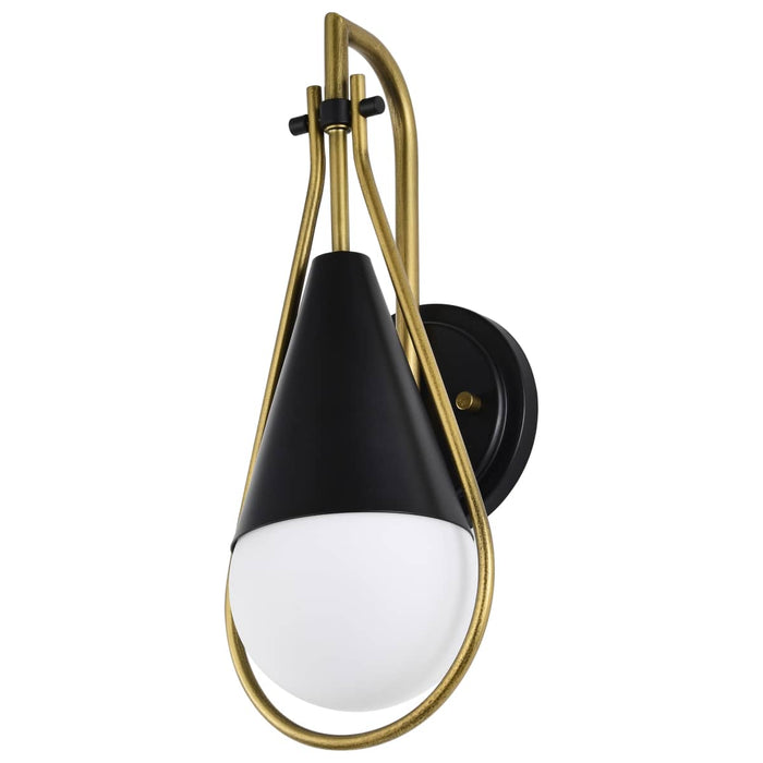 Wall Sconce Nuvo 60-7901 Admiral 1 Light Wall Sconce - Matte Black and Natural Brass Finish - White Opal Glass Nuvo