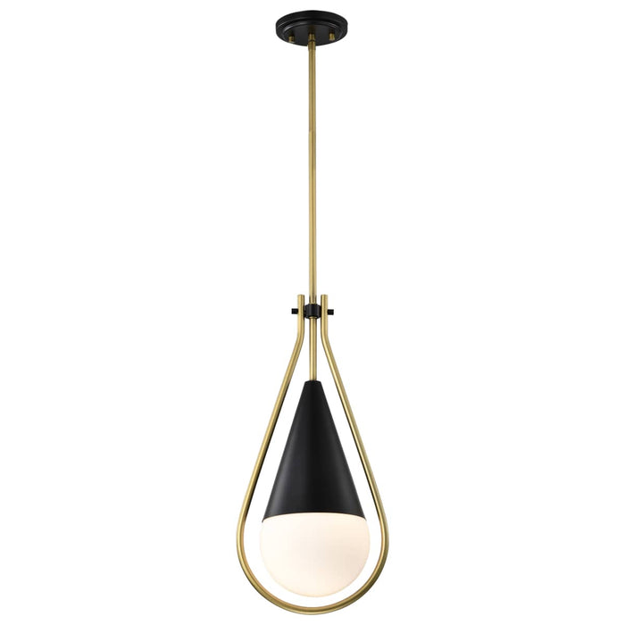 Pendant Nuvo 60-7902 Admiral 1 Light Pendant - 6 Inches - Matte Black and Natural Brass Finish - White Opal Glass Nuvo