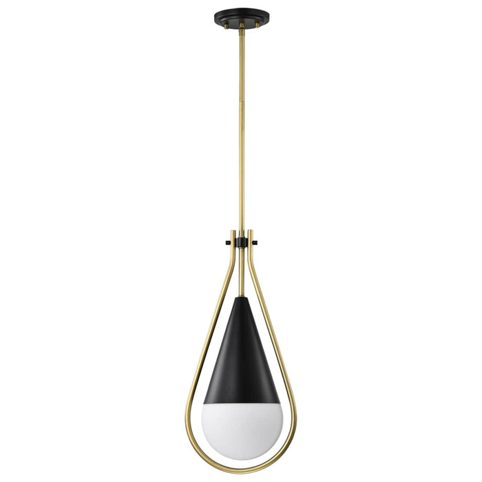 Pendant Nuvo 60-7902 Admiral 1 Light Pendant - 6 Inches - Matte Black and Natural Brass Finish - White Opal Glass Nuvo