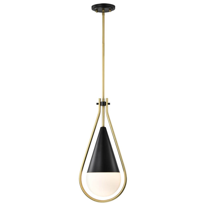 Pendant Nuvo 60-7902 Admiral 1 Light Pendant - 6 Inches - Matte Black and Natural Brass Finish - White Opal Glass Nuvo