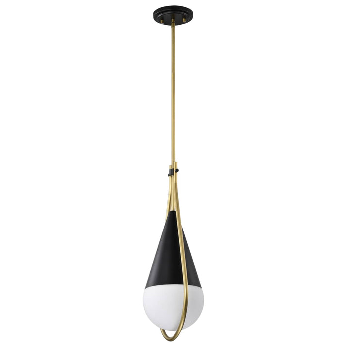 Pendant Nuvo 60-7902 Admiral 1 Light Pendant - 6 Inches - Matte Black and Natural Brass Finish - White Opal Glass Nuvo