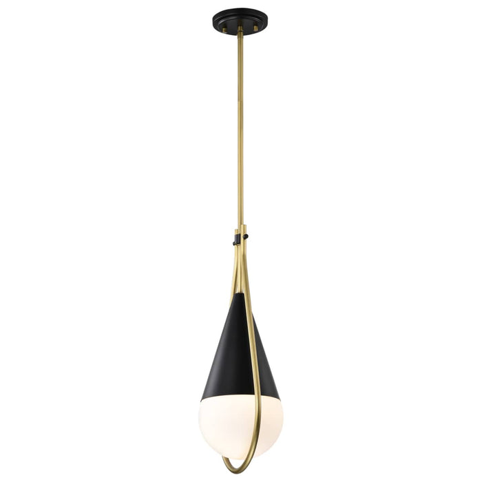 Pendant Nuvo 60-7902 Admiral 1 Light Pendant - 6 Inches - Matte Black and Natural Brass Finish - White Opal Glass Nuvo