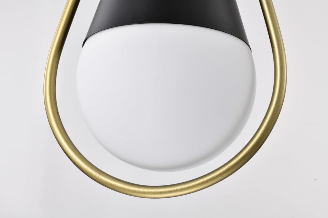 Pendant Nuvo 60-7902 Admiral 1 Light Pendant - 6 Inches - Matte Black and Natural Brass Finish - White Opal Glass Nuvo