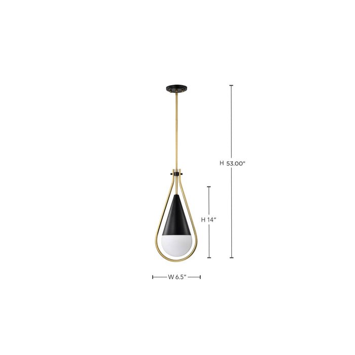 Pendant Nuvo 60-7902 Admiral 1 Light Pendant - 6 Inches - Matte Black and Natural Brass Finish - White Opal Glass Nuvo