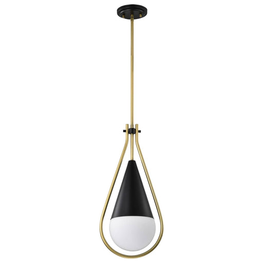 Pendant Nuvo 60-7902 Admiral 1 Light Pendant - 6 Inches - Matte Black and Natural Brass Finish - White Opal Glass Nuvo