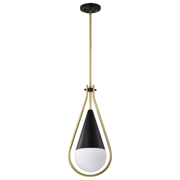 Pendant Nuvo 60-7902 Admiral 1 Light Pendant - 6 Inches - Matte Black and Natural Brass Finish - White Opal Glass Nuvo