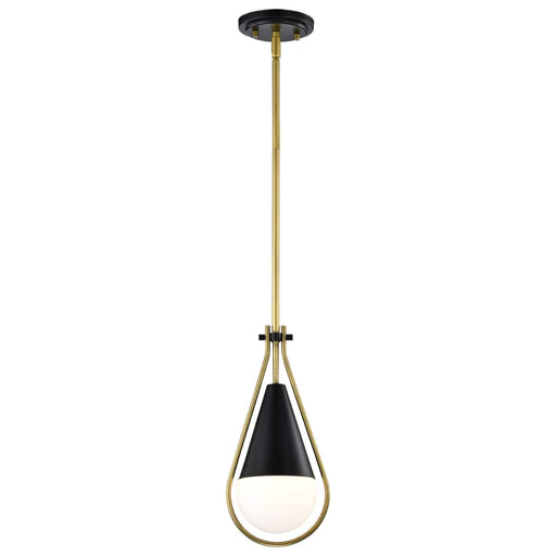 Pendant Nuvo 60-7903 Admiral 1 Light Pendant - 10 Inches - Matte Black and Natural Brass Finish - White Opal Glass Nuvo