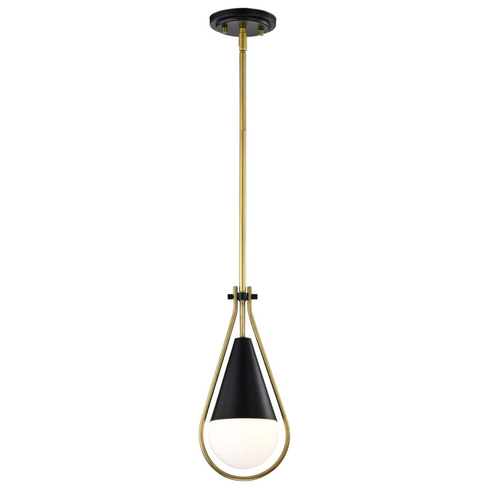 Pendant Nuvo 60-7903 Admiral 1 Light Pendant - 10 Inches - Matte Black and Natural Brass Finish - White Opal Glass Nuvo