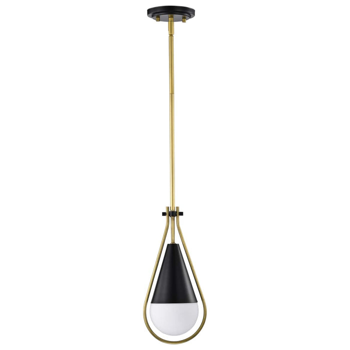 Pendant Nuvo 60-7903 Admiral 1 Light Pendant - 10 Inches - Matte Black and Natural Brass Finish - White Opal Glass Nuvo