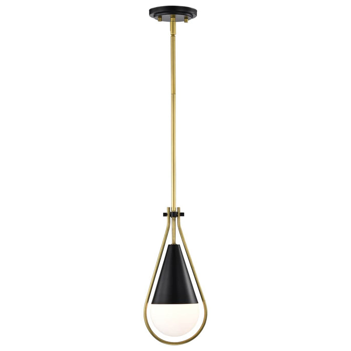 Pendant Nuvo 60-7903 Admiral 1 Light Pendant - 10 Inches - Matte Black and Natural Brass Finish - White Opal Glass Nuvo