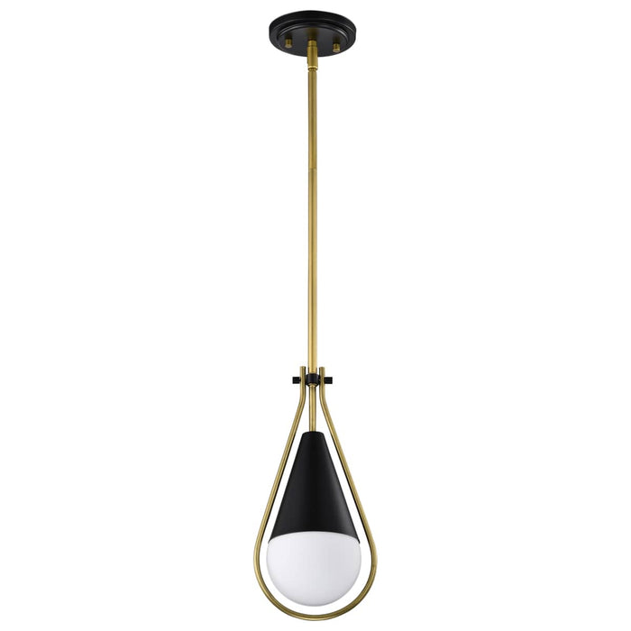 Pendant Nuvo 60-7903 Admiral 1 Light Pendant - 10 Inches - Matte Black and Natural Brass Finish - White Opal Glass Nuvo
