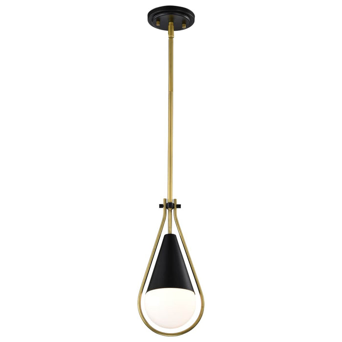 Pendant Nuvo 60-7903 Admiral 1 Light Pendant - 10 Inches - Matte Black and Natural Brass Finish - White Opal Glass Nuvo