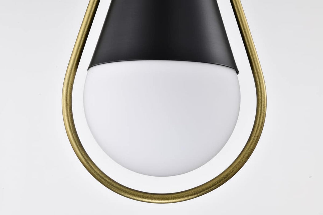 Pendant Nuvo 60-7903 Admiral 1 Light Pendant - 10 Inches - Matte Black and Natural Brass Finish - White Opal Glass Nuvo