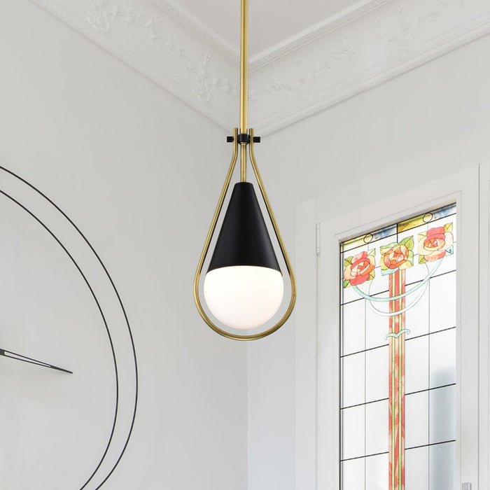 Pendant Nuvo 60-7903 Admiral 1 Light Pendant - 10 Inches - Matte Black and Natural Brass Finish - White Opal Glass Nuvo