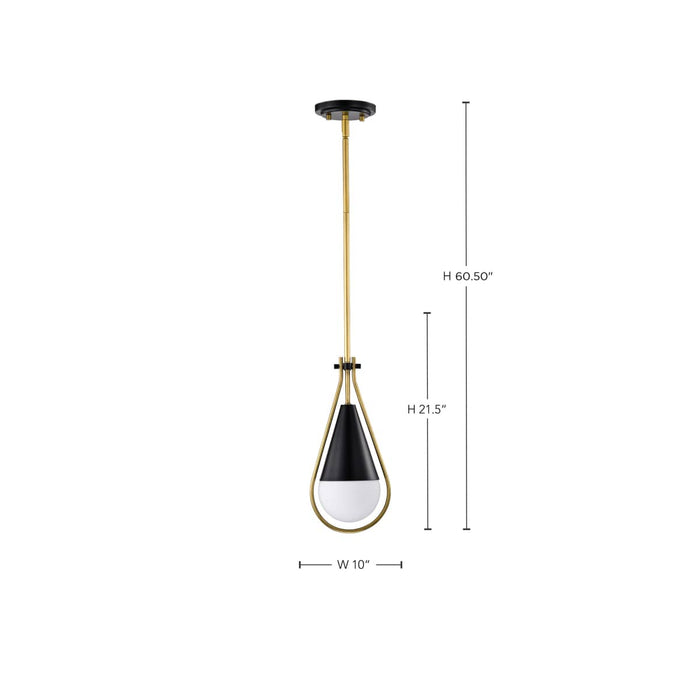 Pendant Nuvo 60-7903 Admiral 1 Light Pendant - 10 Inches - Matte Black and Natural Brass Finish - White Opal Glass Nuvo
