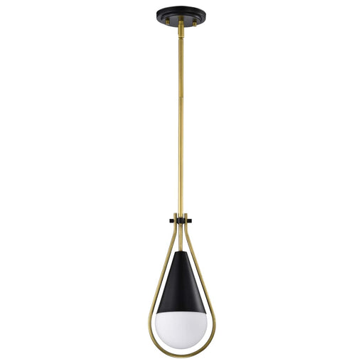 Pendant Nuvo 60-7903 Admiral 1 Light Pendant - 10 Inches - Matte Black and Natural Brass Finish - White Opal Glass Nuvo