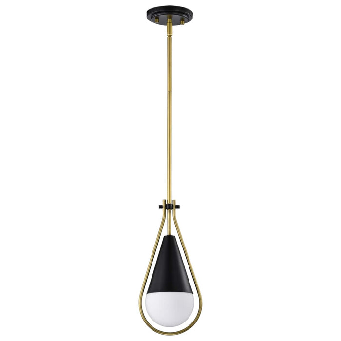 Pendant Nuvo 60-7903 Admiral 1 Light Pendant - 10 Inches - Matte Black and Natural Brass Finish - White Opal Glass Nuvo