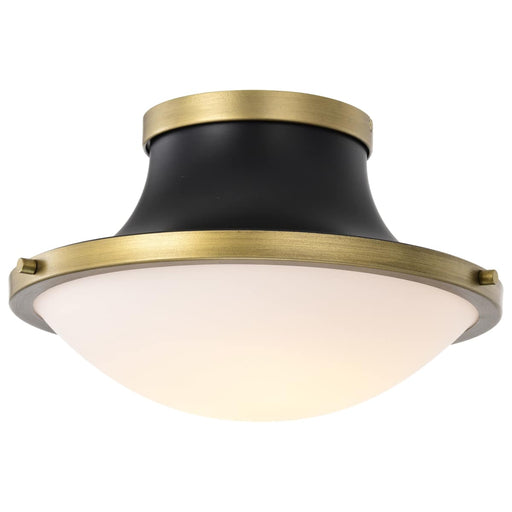 Flush Mount Nuvo 60-7905 Lafayette 1 Light Flush Mount Fixture - 14 Inches - Matte Black Finish with Natural Brass Accents and White Opal Glass Nuvo