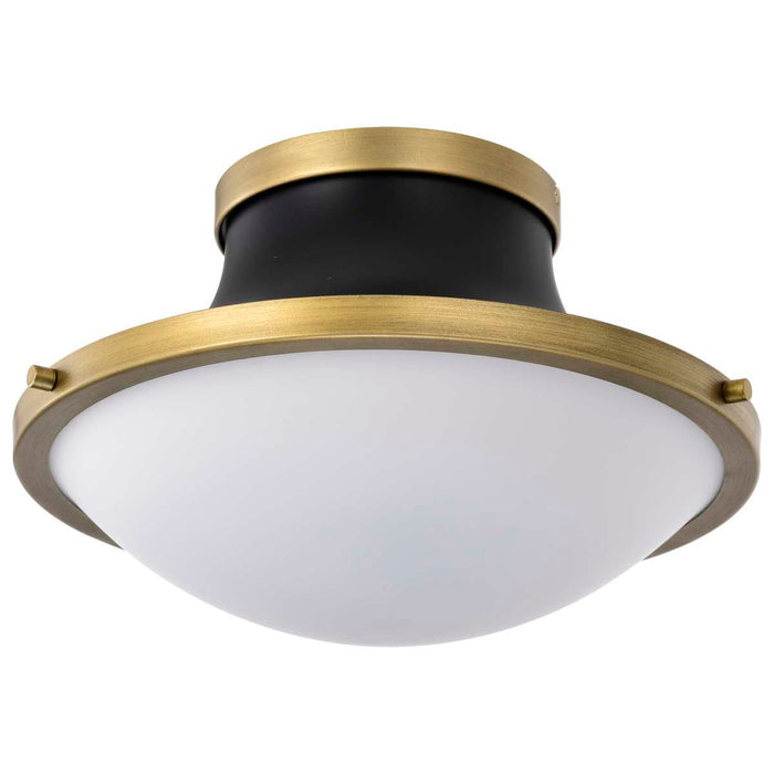 Flush Mount Nuvo 60-7905 Lafayette 1 Light Flush Mount Fixture - 14 Inches - Matte Black Finish with Natural Brass Accents and White Opal Glass Nuvo