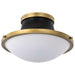Flush Mount Nuvo 60-7905 Lafayette 1 Light Flush Mount Fixture - 14 Inches - Matte Black Finish with Natural Brass Accents and White Opal Glass Nuvo