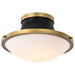 Flush Mount Nuvo 60-7905 Lafayette 1 Light Flush Mount Fixture - 14 Inches - Matte Black Finish with Natural Brass Accents and White Opal Glass Nuvo