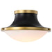 Flush Mount Nuvo 60-7905 Lafayette 1 Light Flush Mount Fixture - 14 Inches - Matte Black Finish with Natural Brass Accents and White Opal Glass Nuvo