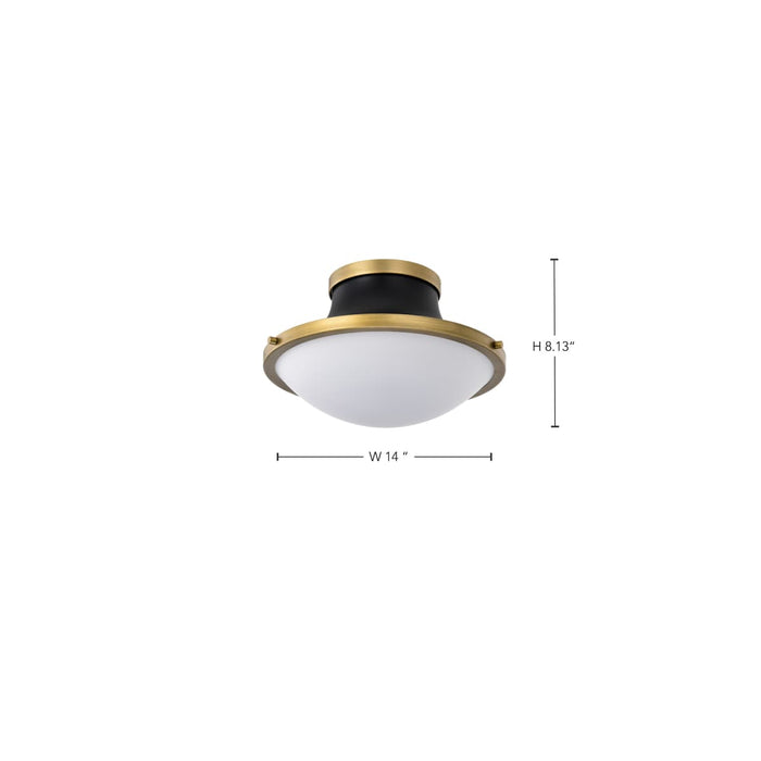 Flush Mount Nuvo 60-7905 Lafayette 1 Light Flush Mount Fixture - 14 Inches - Matte Black Finish with Natural Brass Accents and White Opal Glass Nuvo