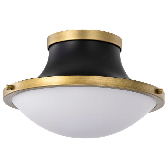 Flush Mount Nuvo 60-7905 Lafayette 1 Light Flush Mount Fixture - 14 Inches - Matte Black Finish with Natural Brass Accents and White Opal Glass Nuvo