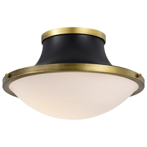 Flush Mount Nuvo 60-7906 Lafayette 3 Light Flush Mount Fixture - 18 Inches - Matte Black Finish with Natural Brass Accents and White Opal Glass Nuvo