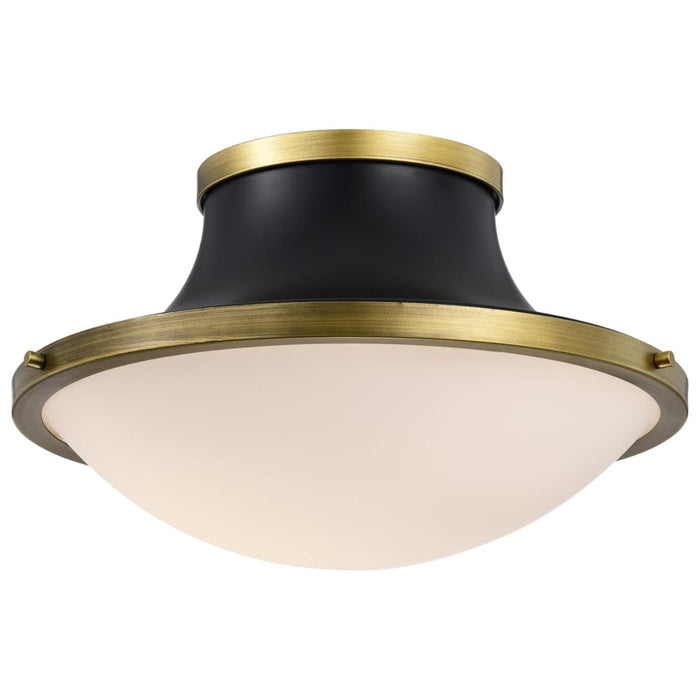 Flush Mount Nuvo 60-7906 Lafayette 3 Light Flush Mount Fixture - 18 Inches - Matte Black Finish with Natural Brass Accents and White Opal Glass Nuvo