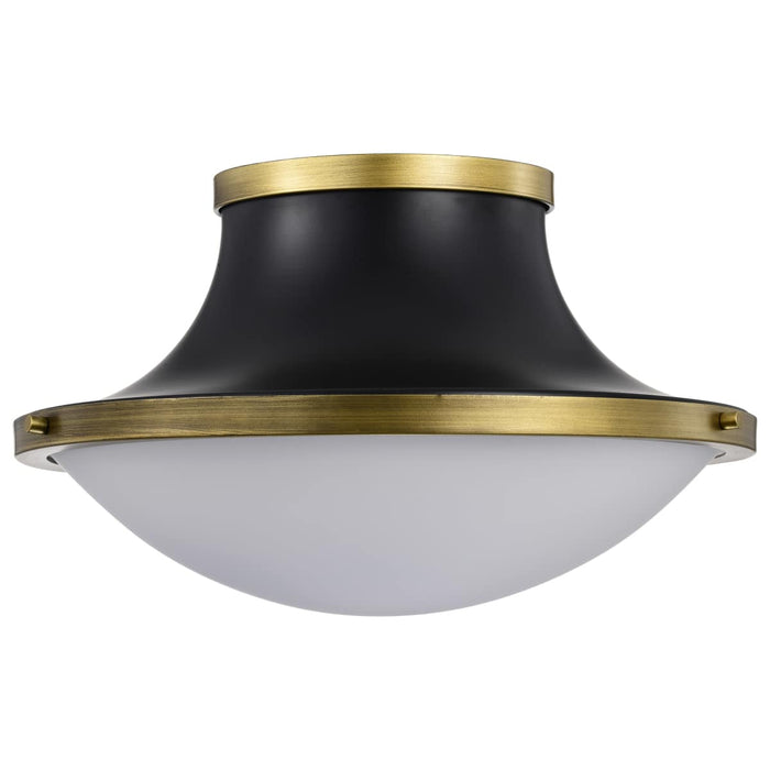 Flush Mount Nuvo 60-7906 Lafayette 3 Light Flush Mount Fixture - 18 Inches - Matte Black Finish with Natural Brass Accents and White Opal Glass Nuvo
