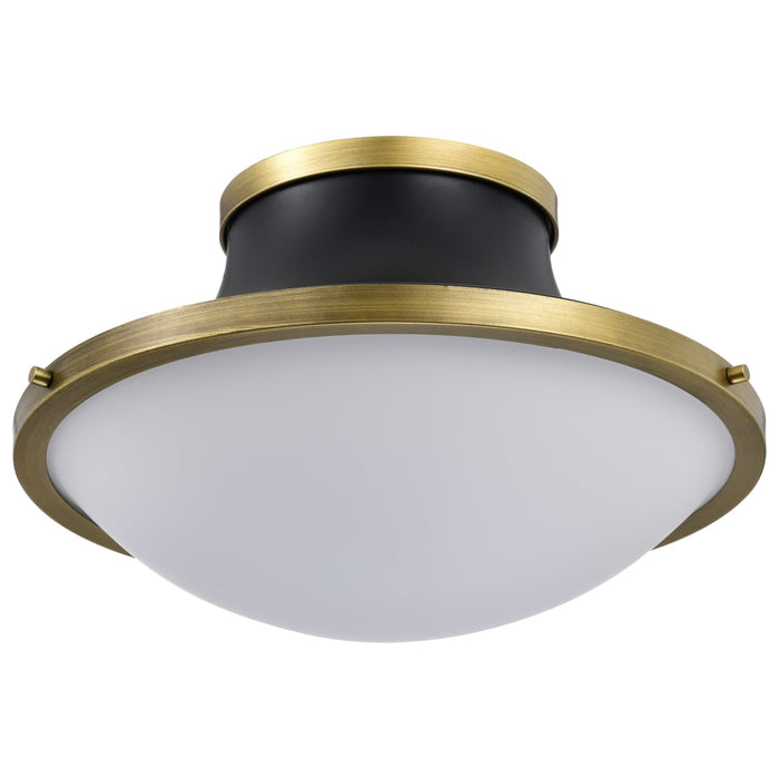Flush Mount Nuvo 60-7906 Lafayette 3 Light Flush Mount Fixture - 18 Inches - Matte Black Finish with Natural Brass Accents and White Opal Glass Nuvo