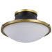 Flush Mount Nuvo 60-7906 Lafayette 3 Light Flush Mount Fixture - 18 Inches - Matte Black Finish with Natural Brass Accents and White Opal Glass Nuvo