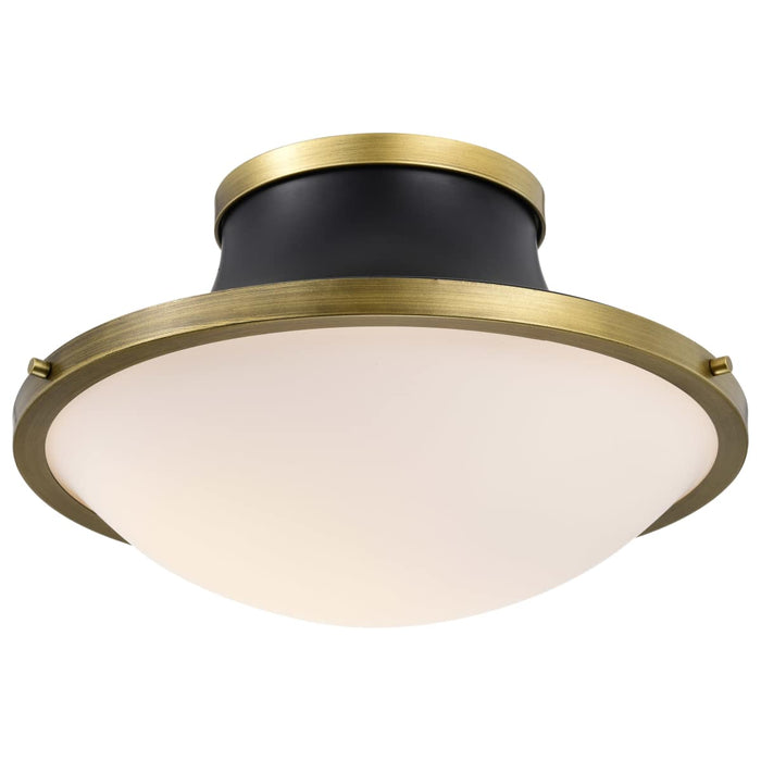Flush Mount Nuvo 60-7906 Lafayette 3 Light Flush Mount Fixture - 18 Inches - Matte Black Finish with Natural Brass Accents and White Opal Glass Nuvo