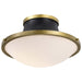 Flush Mount Nuvo 60-7906 Lafayette 3 Light Flush Mount Fixture - 18 Inches - Matte Black Finish with Natural Brass Accents and White Opal Glass Nuvo