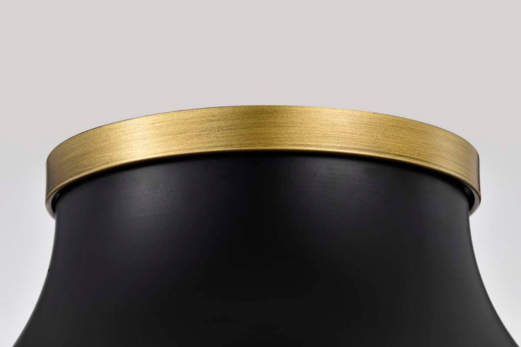 Flush Mount Nuvo 60-7906 Lafayette 3 Light Flush Mount Fixture - 18 Inches - Matte Black Finish with Natural Brass Accents and White Opal Glass Nuvo