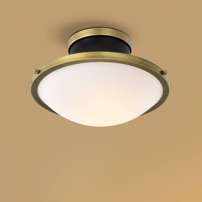 Flush Mount Nuvo 60-7906 Lafayette 3 Light Flush Mount Fixture - 18 Inches - Matte Black Finish with Natural Brass Accents and White Opal Glass Nuvo
