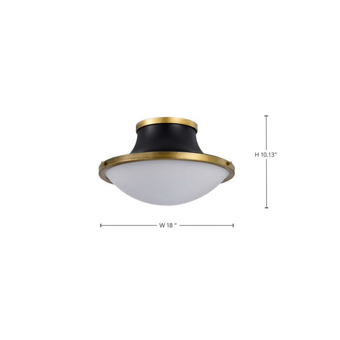 Flush Mount Nuvo 60-7906 Lafayette 3 Light Flush Mount Fixture - 18 Inches - Matte Black Finish with Natural Brass Accents and White Opal Glass Nuvo