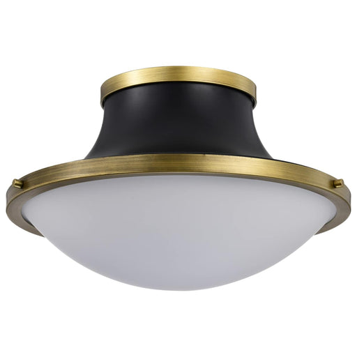 Flush Mount Nuvo 60-7906 Lafayette 3 Light Flush Mount Fixture - 18 Inches - Matte Black Finish with Natural Brass Accents and White Opal Glass Nuvo