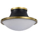 Flush Mount Nuvo 60-7906 Lafayette 3 Light Flush Mount Fixture - 18 Inches - Matte Black Finish with Natural Brass Accents and White Opal Glass Nuvo